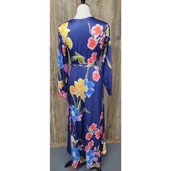 Long sleeve floral blue Dress large - Picture 4 of 5